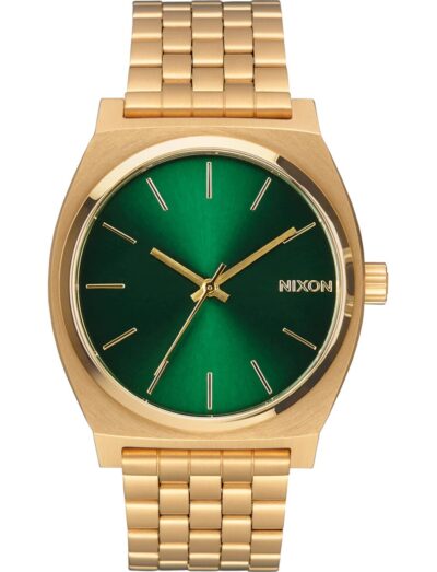 Nixon wristwatch with gold-tone stainless steel case and bracelet, and green sunray dial. | Feldmar Watch Co. Nixon wristwatch with gold-tone stainless steel case and bracelet, and green sunray dial.