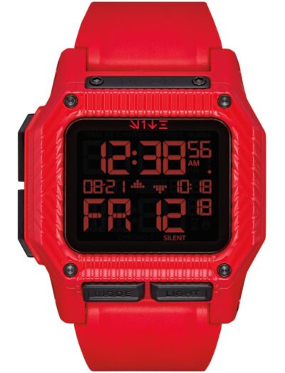 Nixon wristwatch with red case and red sillicone strap.