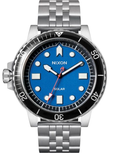 Nixon wristwatch with stainless steel case and bracelet, and a blue dial. | Feldmar Watch Co. Nixon wristwatch with stainless steel case and bracelet, and a blue dial.