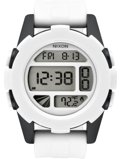 Nixon wristwatch, quartz multi-function movement, white dial, white rubber strap.