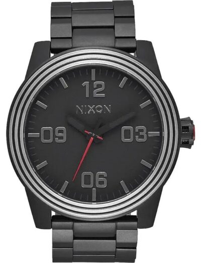 Nixon wristwatch featured in black PVD stainless steel, quartz movement, black dial, black PVD stainless steel bracelet.