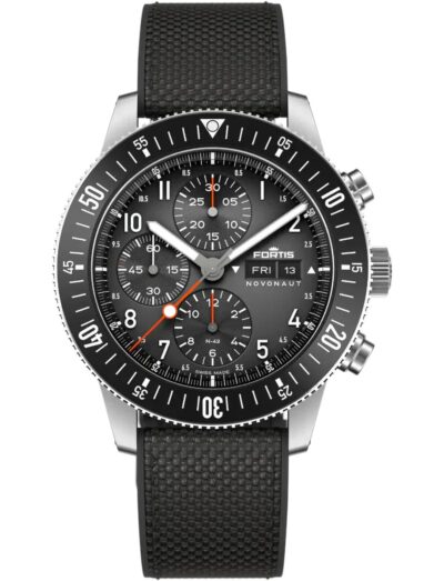 A wristwatch with a recycled stainless steel case, a matte black dial, and a hybrid rubber/textile fabric strap. | Feldmar Watch Co. A wristwatch with a recycled stainless steel case, a matte black dial, and a hybrid rubber/textile fabric strap.