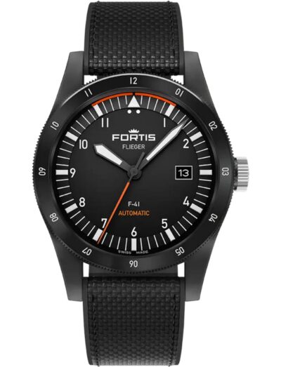 A wristwatch with a recycled stainless steel case coated in black DLC, a matte black dial, and a hybrid rubber/textile fabric strap.