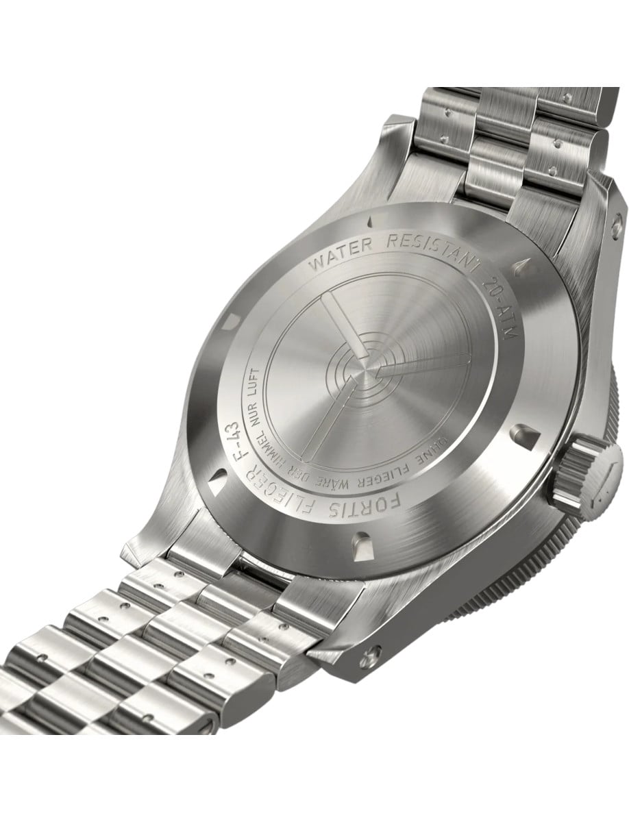 Back view of Fortis wristwatch with titanium case and bracelet