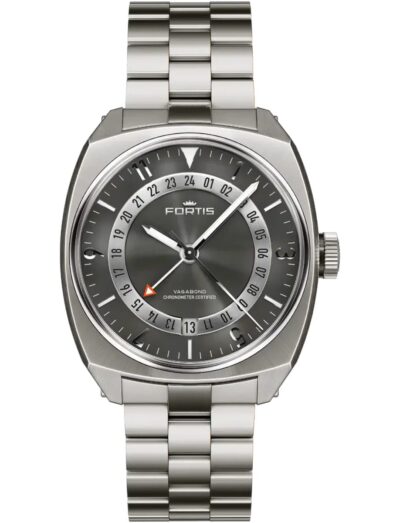 Fortis wristwatch with titanium grade 5 case and bracelet and sunburst gray dial