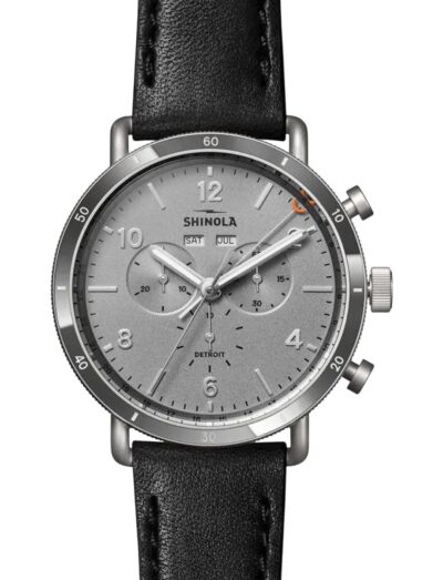 Shinola wristwatch with stainless steel case, silver dial and premium leather strap | Feldmar Watch Co. Shinola wristwatch with stainless steel case, silver dial and premium leather strap