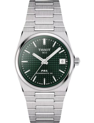 Tissot wristwatch with stainless steel case and bracelet and green dial