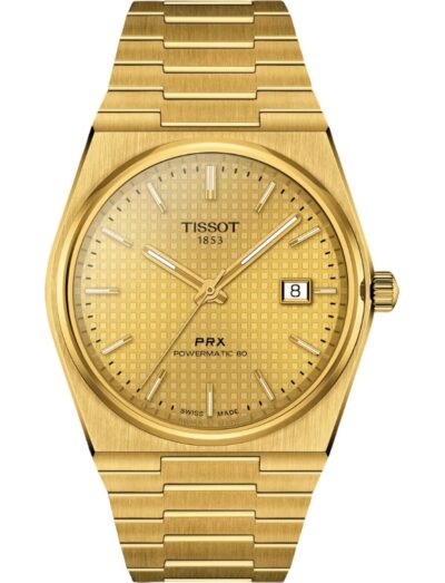 Tissot wristwatch with yellow pvd stainless steel case and bracelet and champagne dial