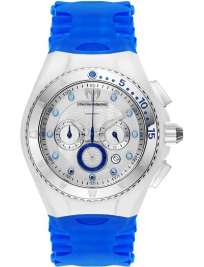 Technomarine wristwatch with stainless steel case, silver dial, and blue silicone strap. | Feldmar Watch Co. Technomarine wristwatch with stainless steel case, silver dial, and blue silicone strap.