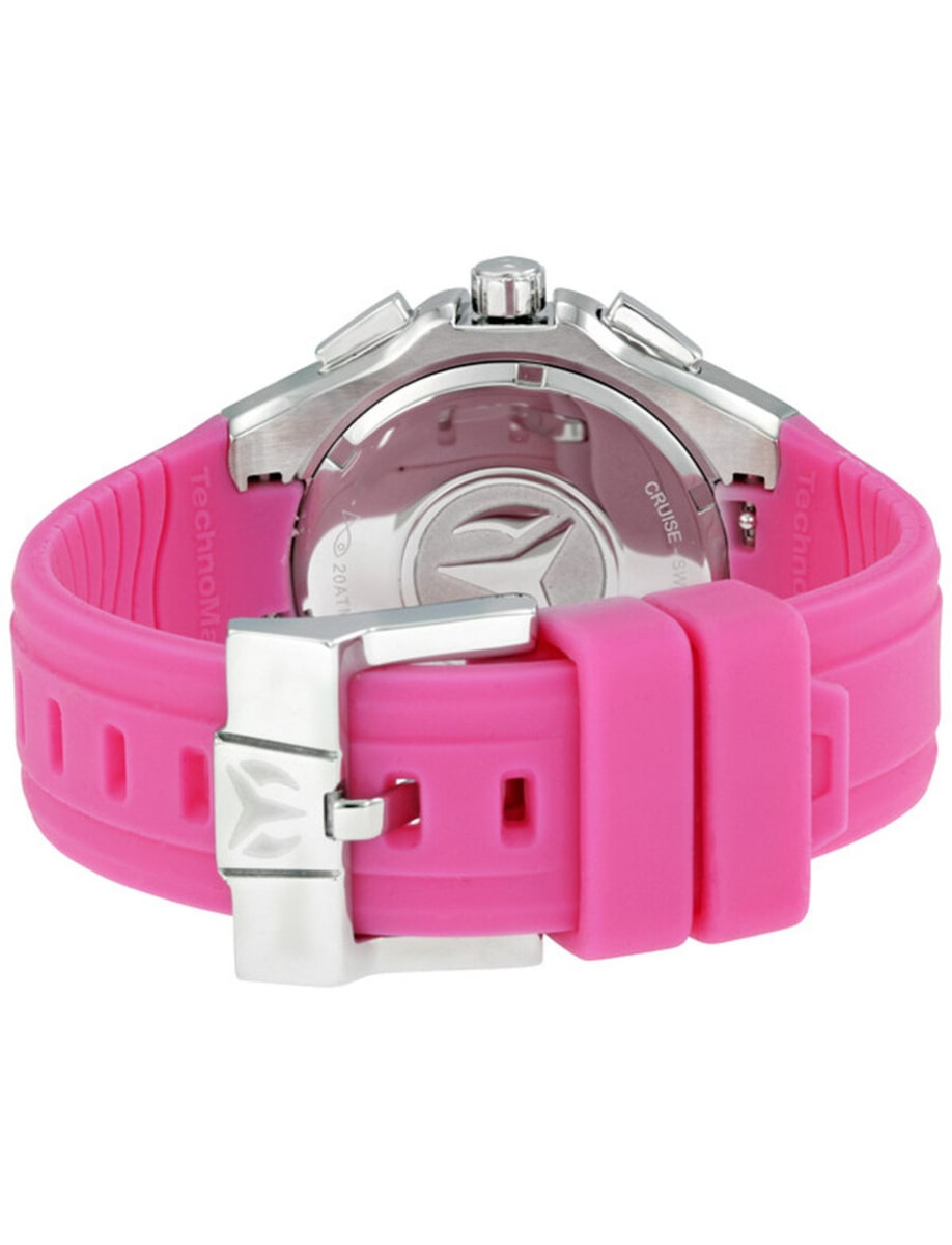 Technomarine wristwatch with stainless steel case, and pink siliconestrap.