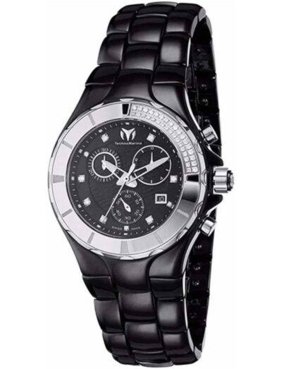 Technomarine wristwatch with ceramic case, black dial, and black ceramic bracelet. | Feldmar Watch Co. Technomarine wristwatch with ceramic case, black dial, and black ceramic bracelet.