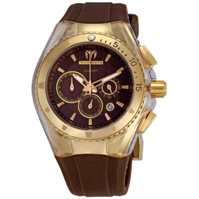 Technomarine wristwatch with Pink Gold PVD plated case, brown dial, and brown rubber strap. | Feldmar Watch Co. Technomarine wristwatch with Pink Gold PVD plated case, brown dial, and brown rubber strap.