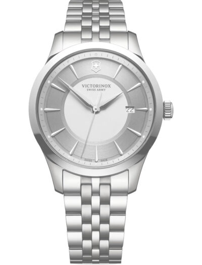 Victorinox wristwatch with stainless steel case and bracelet, and silver dial. | Feldmar Watch Co. Victorinox wristwatch with stainless steel case and bracelet, and silver dial.