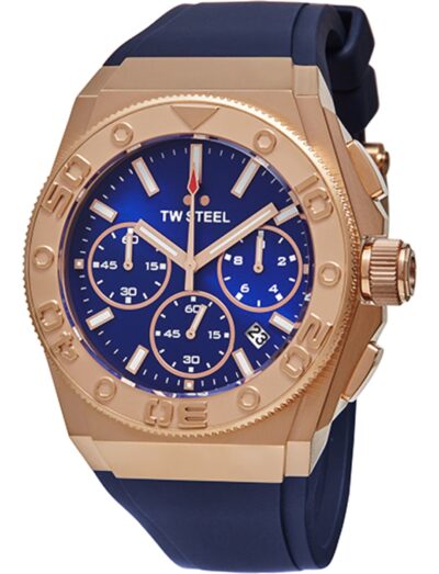 TW Steel wristwatch with stainless steel, blue dial and blue rubber strap