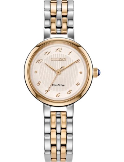 Citizen wristwatch with two tone stainless steel case and bracelet and white dial