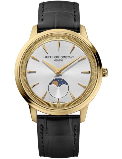 Frederique Constant wristwatch with stainless steel case, white dial and leather strap