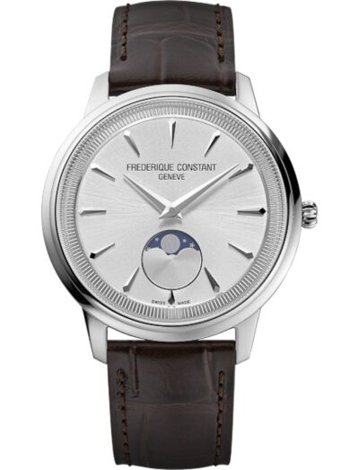 Frederique Constant wristwatch with stainless steel case, silver dial and leather strap