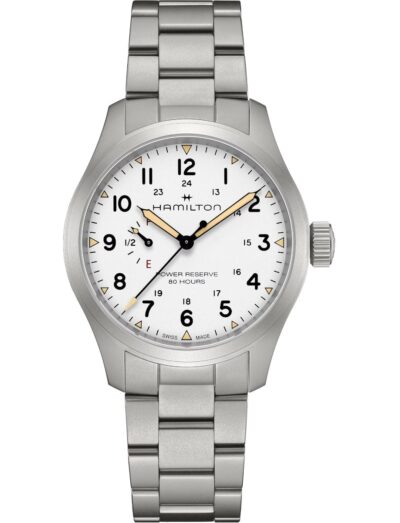 Hamilton wristwatch with stainless steel case and bracelet, white dial. | Feldmar Watch Co. Hamilton wristwatch with stainless steel case and bracelet, white dial.