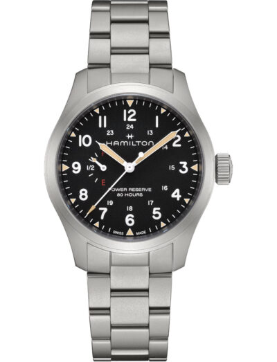 Hamilton wristwatch with stainless steel case and bracelet, and black dial. | Feldmar Watch Co. Hamilton wristwatch with stainless steel case and bracelet, and black dial.