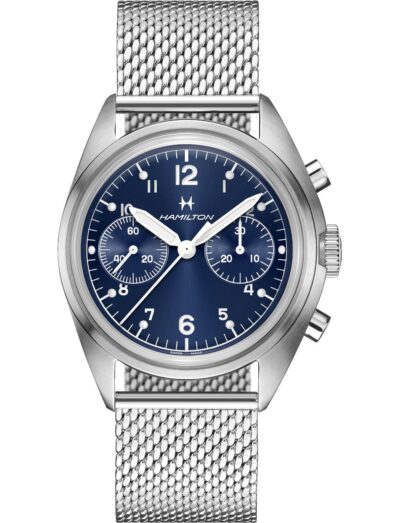 Hamilton wristwatch with stainless steel case and bracelet, and blue dial. | Feldmar Watch Co. Hamilton wristwatch with stainless steel case and bracelet, and blue dial.