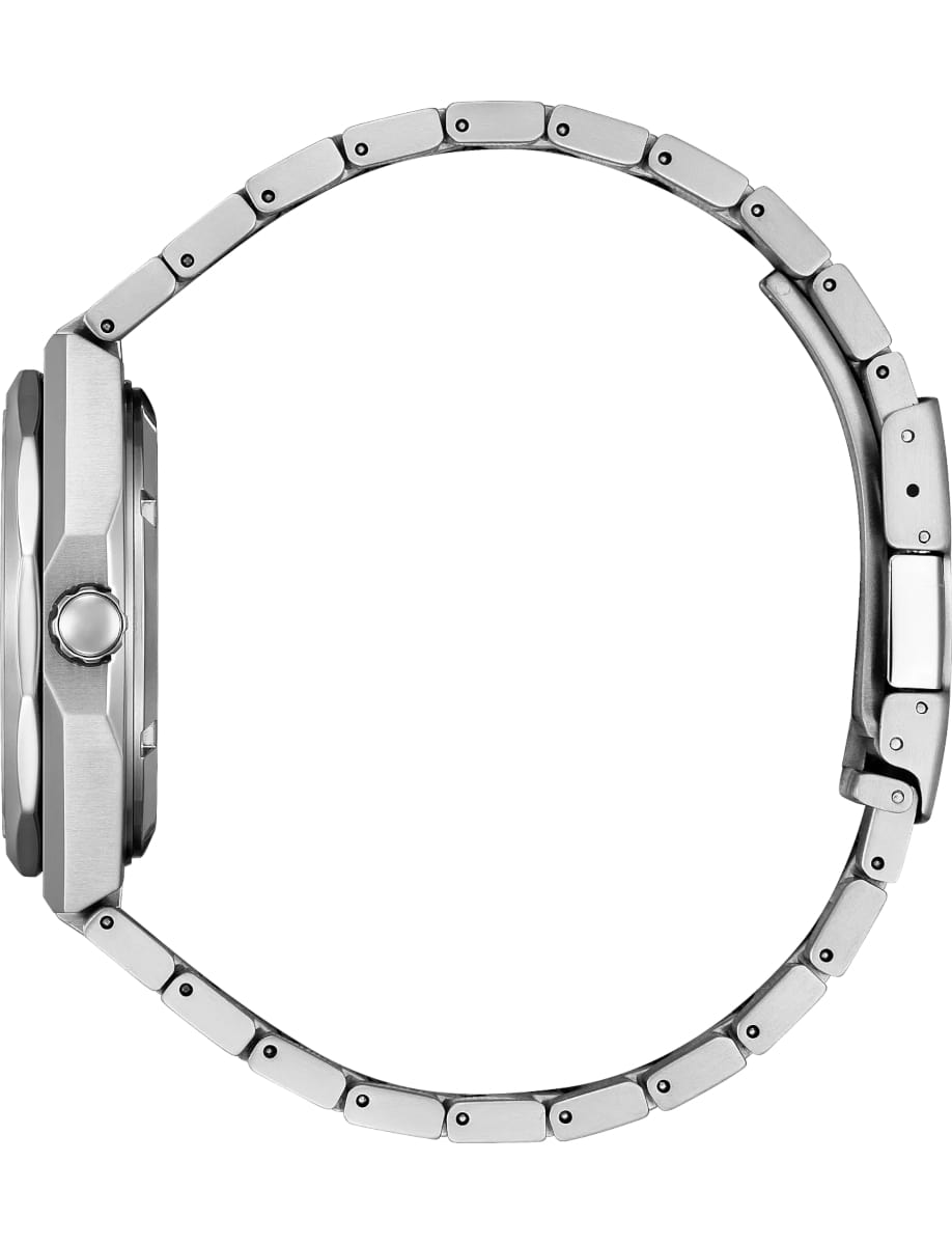 Side view of Zenith wristwatch with super titanium case and bracelet and gray dial