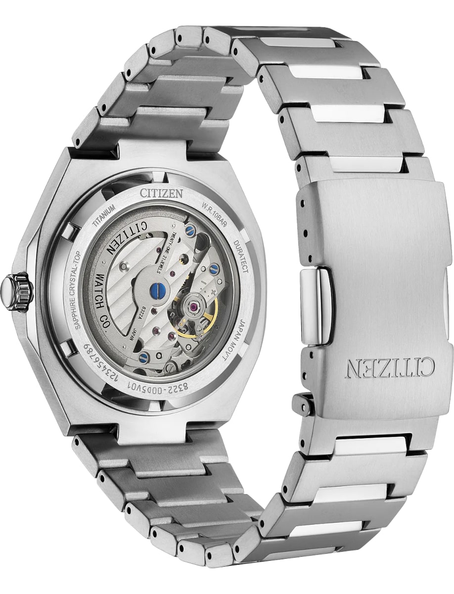 Back view of Zenith wristwatch with super titanium case and bracelet and gray dial