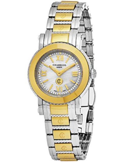 Charriol wristwatch with stainless steel case and bracelet, and white dial.