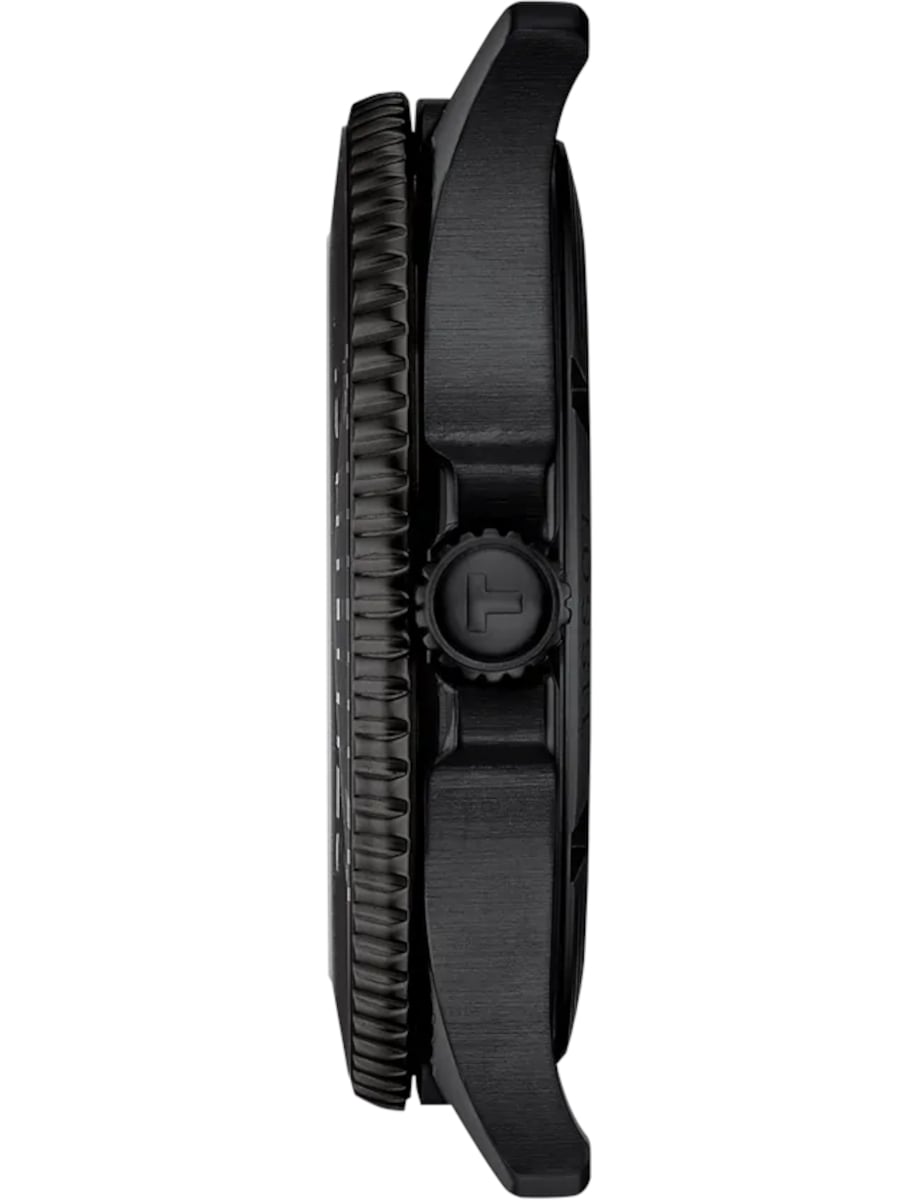 Tissot wristwatch with 316L stainless steel case with black PVD coating.