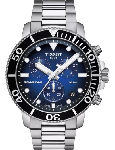 Tissot wristwatch with stainless steel case and bracelet and blue dial | Feldmar Watch Co. Tissot wristwatch with stainless steel case and bracelet and blue dial
