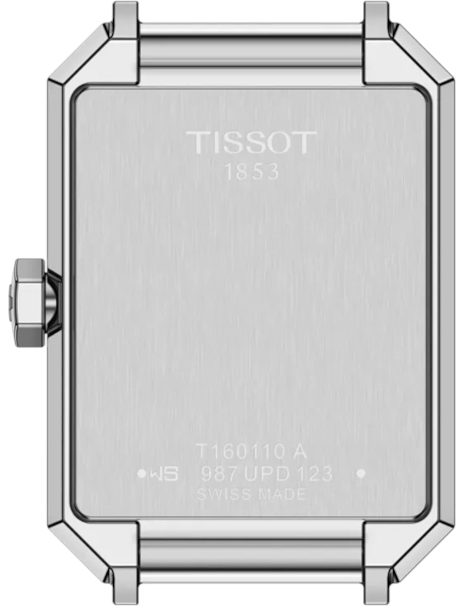 Back view of Tissot wristwatch with stainless steel case.