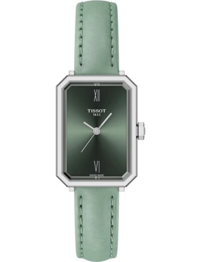 Tissot wristwatch with stainless steel case, green dial, and green synthetic strap. | Feldmar Watch Co. Tissot wristwatch with stainless steel case, green dial, and green synthetic strap.