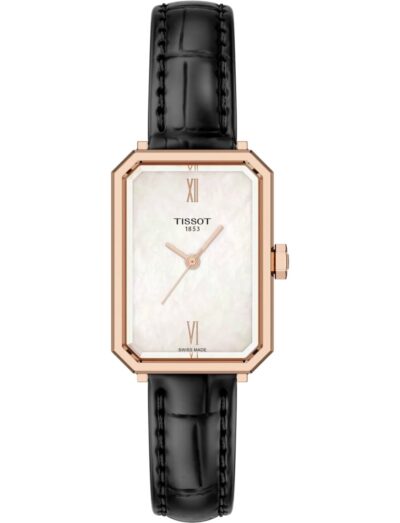 Tissot wristwatch with stainless steel case, white mother of pearl dial and alligator-style grained cowhide strap | Feldmar Watch Co. Tissot wristwatch with stainless steel case, white mother of pearl dial and alligator-style grained cowhide strap