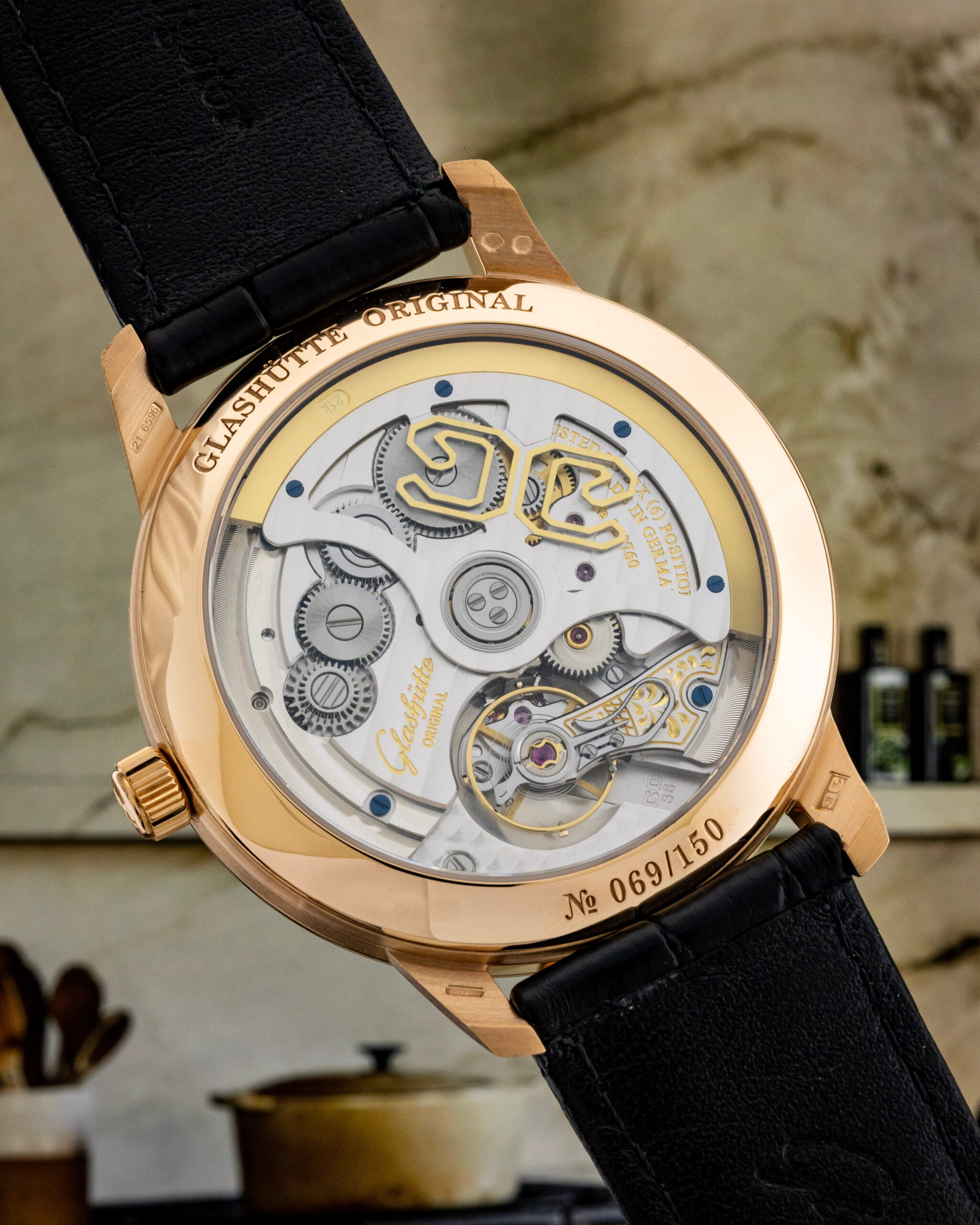 Hotlist image for Glashutte Original wristwatch with red gold case, white MEISSEN porcelain dial, and black Louisiana Alligator leather strap