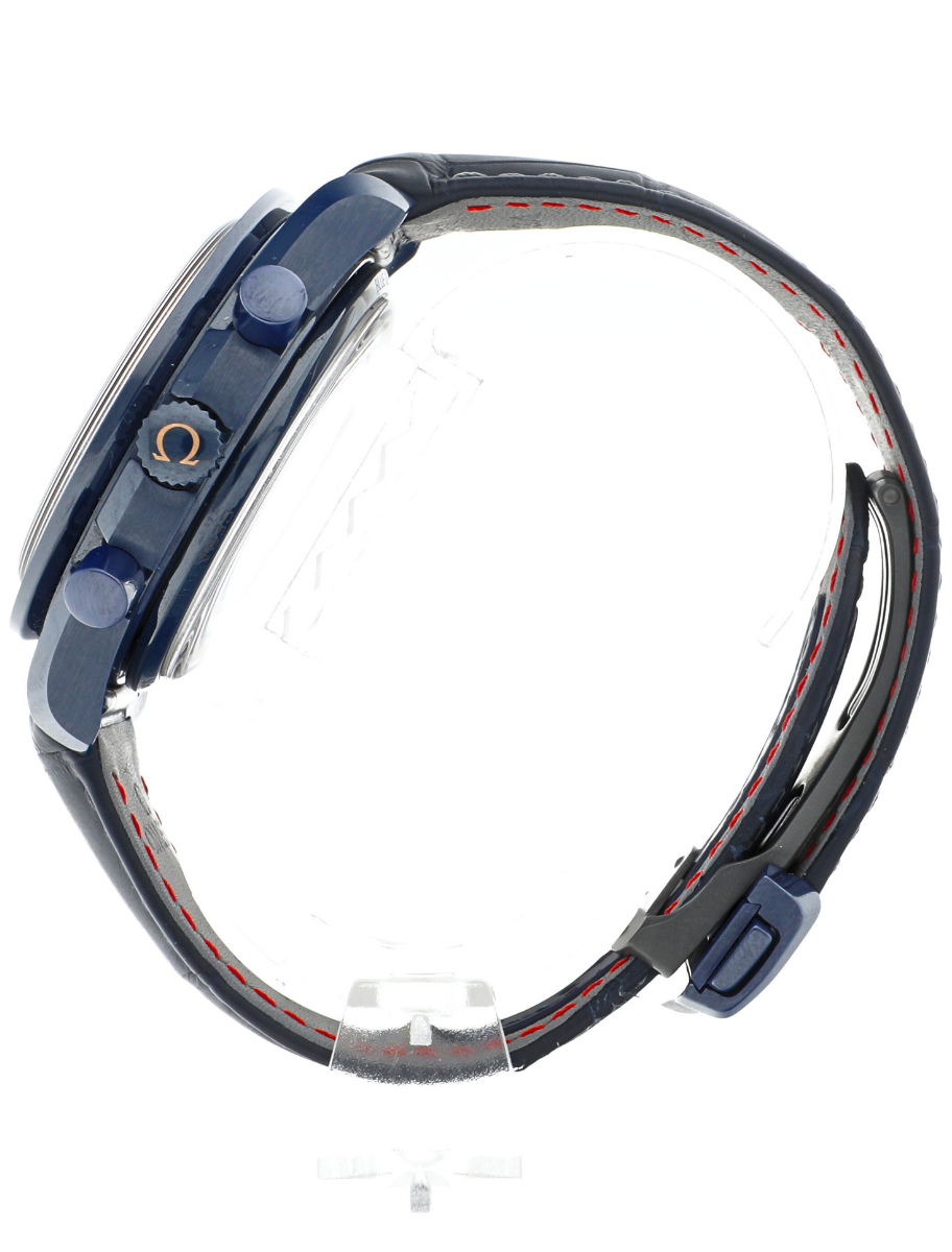 Omega Speedmaster Co-Axial Master Chronometer Moonphase Chronograph Blue Side of the Moon Adventurine right side view