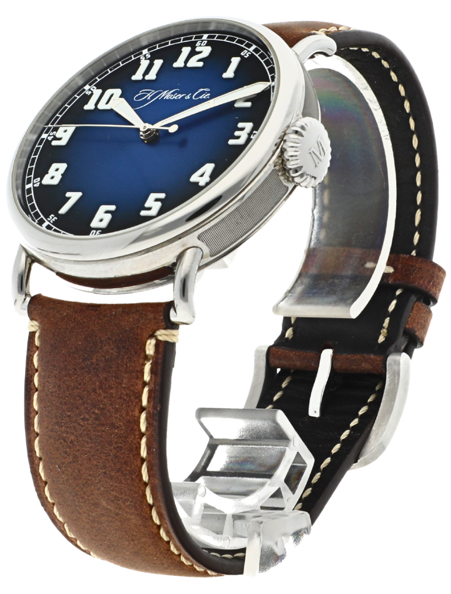 H. Moser & Cie. Heritage Centre Seconds Funky Blue angled front right view