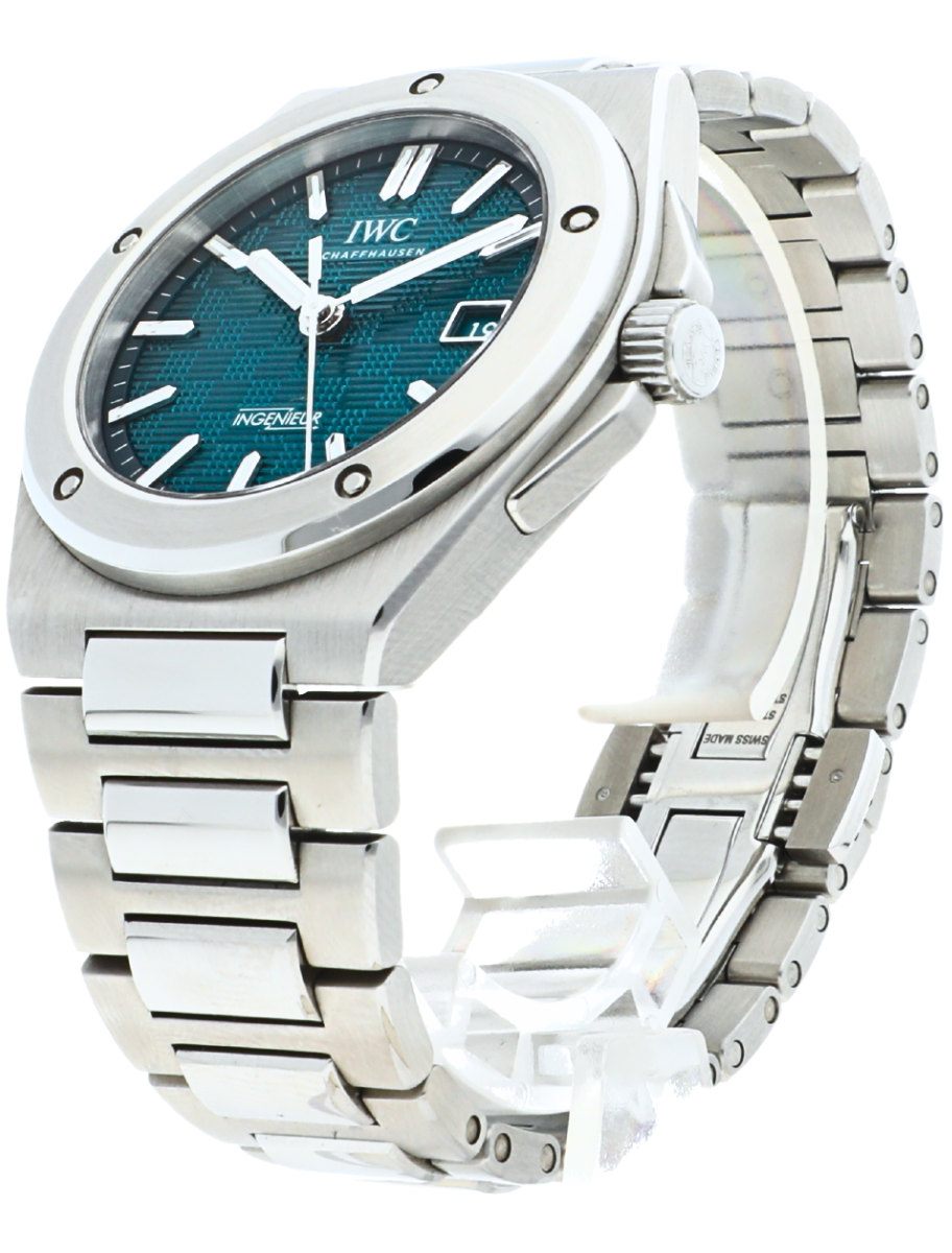 IWC Ingenieur 40 teal dial angled front right view