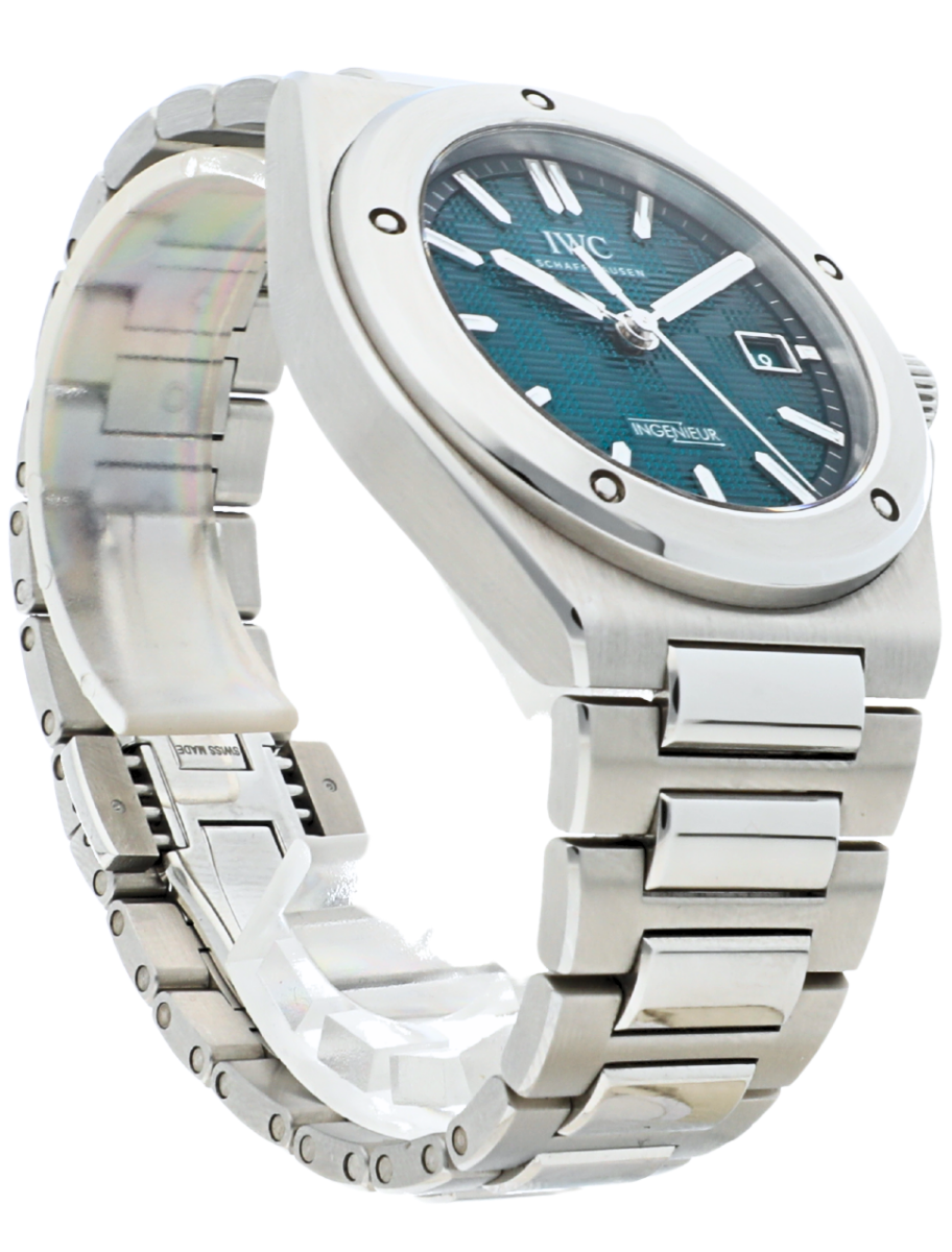IWC Ingenieur 40 teal dial angled front left view