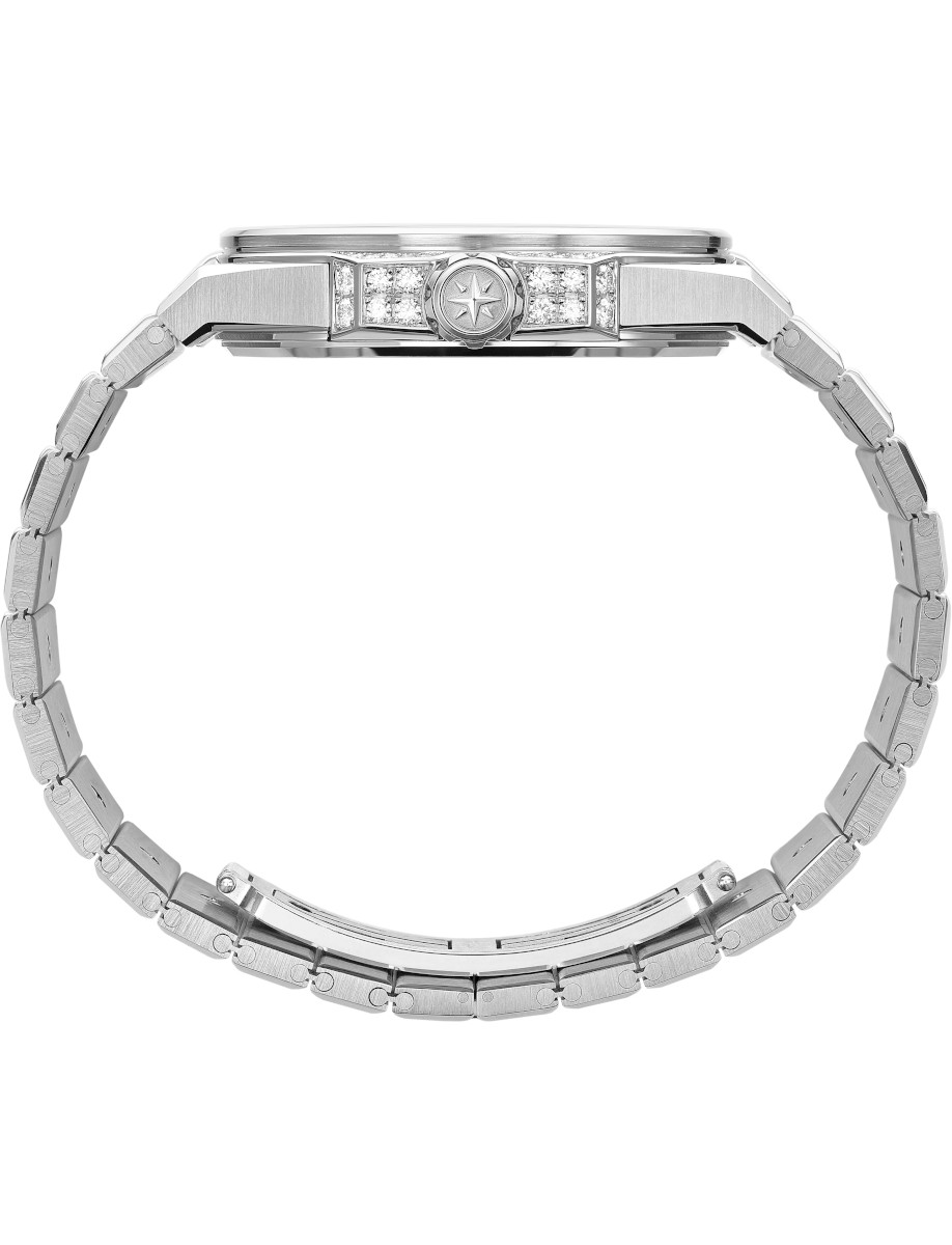 Side view of Chopard wristwatch with white gold case and bracelet.