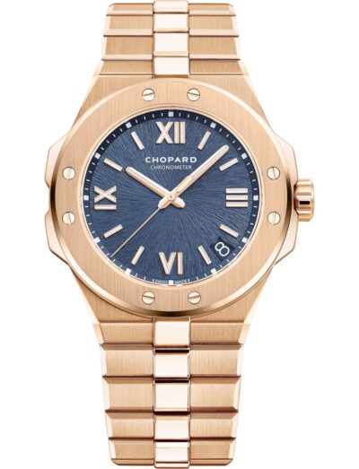 Chopard wristwatch with 18K ethical rose gold case and bracelet and blue dial