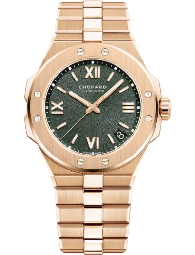 Chopard wristwatch with 18K rose gold case and bracelet, pine green dial.