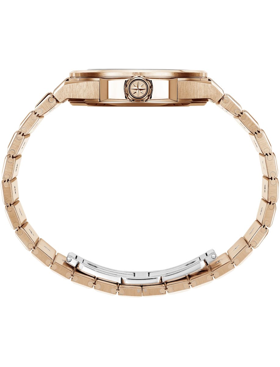 Side view of Chopard wristwatch with 18K rose gold case and bracelet.