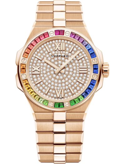 Chopard wristwatch with 18k rose gold case and bracelet, 18k rose gold dial entirely set with diamonds.