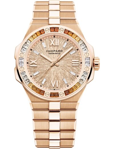 Chopard wristwatch with 18k rose gold case and bracelet, pink dawn dial.
