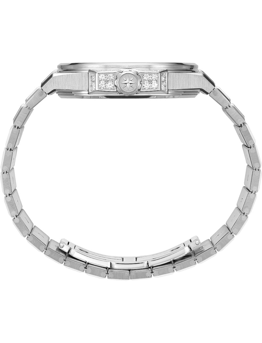 Side view of Chopard wristwatch with white gold case and bracelet.