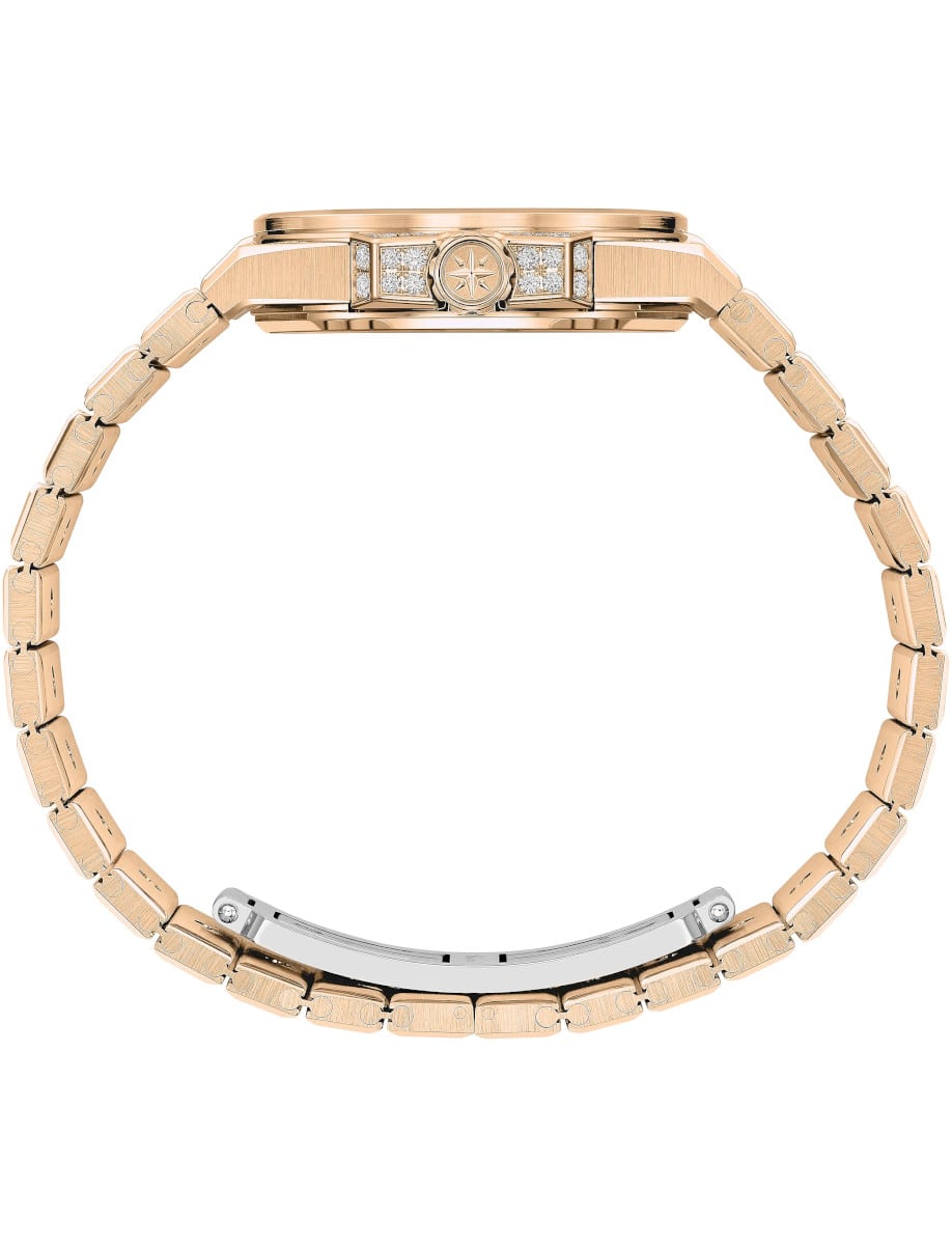 Side view of Chopard wristwatch with 18K ethical rose gold and diamonds case and bracelet