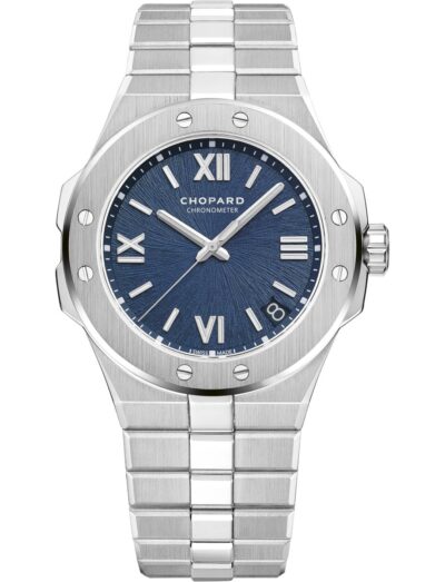 Chopard wristwatch with stainless steel case and bracelet and blue dial | Feldmar Watch Co. Chopard wristwatch with stainless steel case and bracelet and blue dial