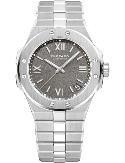 Chopard wristwatch with stainless steel case and bracelet and gray dial | Feldmar Watch Co. Chopard wristwatch with stainless steel case and bracelet and gray dial