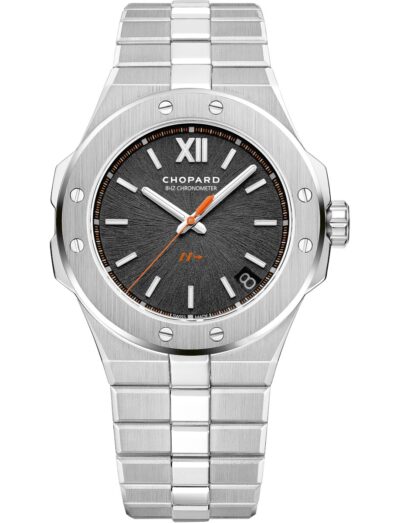 Chopard wristwatch with titanium case and bracelet, and black dial.