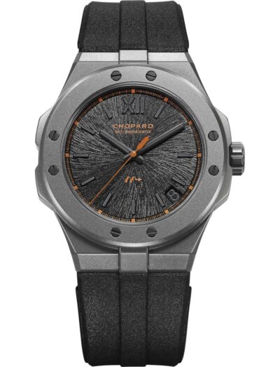 Chopard wristwatch with titanium case, black dial and black rubber strap