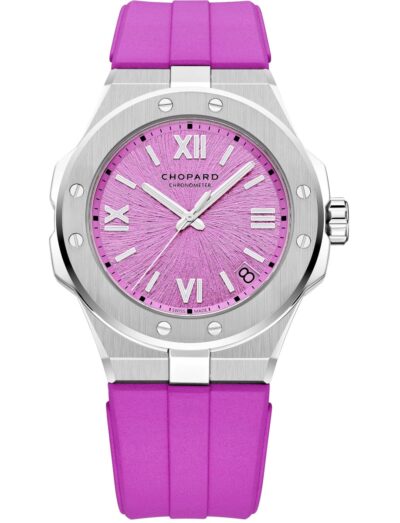 Chopard wristwatch with stainless steel case, pink dial and pink rubber strap